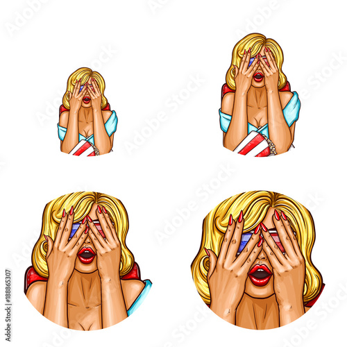 Papel de parede Vector pop art avatar, icon of pin up sexy girl in 3d glasses inside the cinema