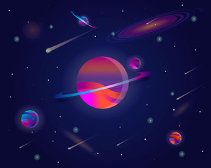 vector realistic and futuristic space background with bright light planets and stars. abstract unive