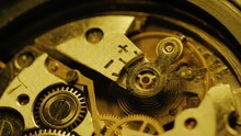 Clock Pendulums. Old Vintage Analog Clock Mechanism Watch Time Going Fast, Closeup Detail Timelapse Time Running Fast
