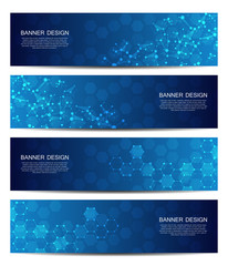 Wall Mural - science and technology banners. dna molecule structure background. scientific and technological conc