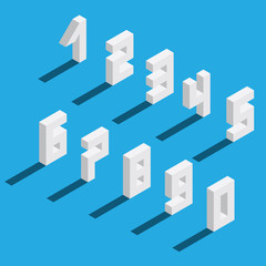 Poster - Vector set with numbers sequence from 1 to 9 and zero, drawn in isometry. Isolated on bright background collection