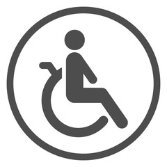 Sticker - Handicapped (disabled) person seating on wheelchair. Round sign. Vector icon.