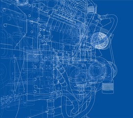 Aufkleber - Car engine. Vector rendering of 3d