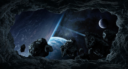 Wall Mural - asteroids flying close to planets 3d rendering elements of this image furnished by nasa