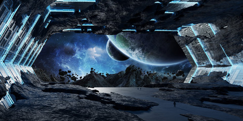 Wall Mural - huge asteroid spaceship interior 3d rendering elements of this image furnished by nasa