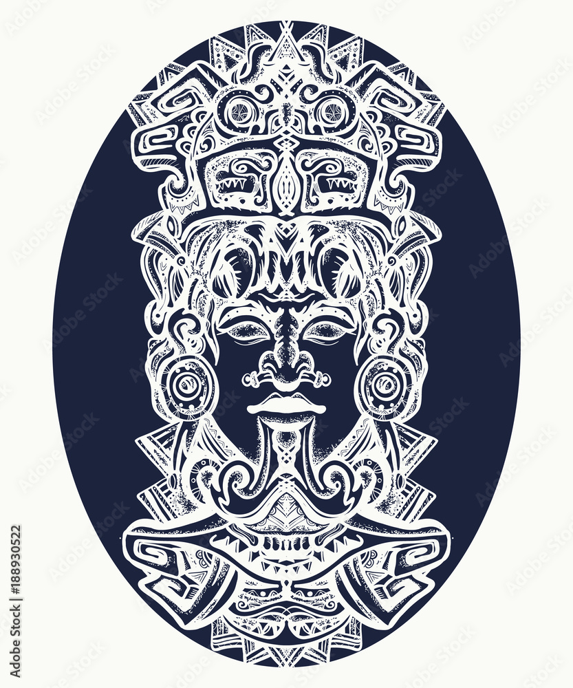 Ancient Mayan civilization. Indian mayan carved in stone tattoo art ...