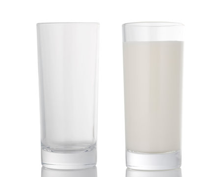 Fototapete - Empty glass and glass of milk isolated on white background