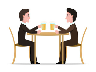 Vector illustration two cartoon men drinking beer