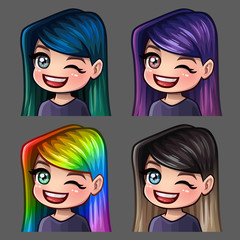 Emotion icons winks female with long hairs for social networks and stickers