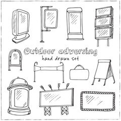 Hand drawn doodle outdoor adversing set.