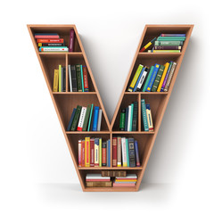 Poster - Letter V. Alphabet in the form of shelves with books isolated on white.