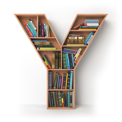 Poster - Letter Y. Alphabet in the form of shelves with books isolated on white.