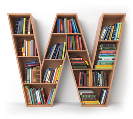 Poster - Letter W. Alphabet in the form of shelves with books isolated on white.