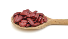 Red Kidney Beans Isolated In Wood Spoon On White Background