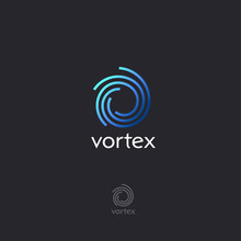 Vortex Flat Logo. Blue Letter Emblem. O Monogram. Dynamic Swirl.