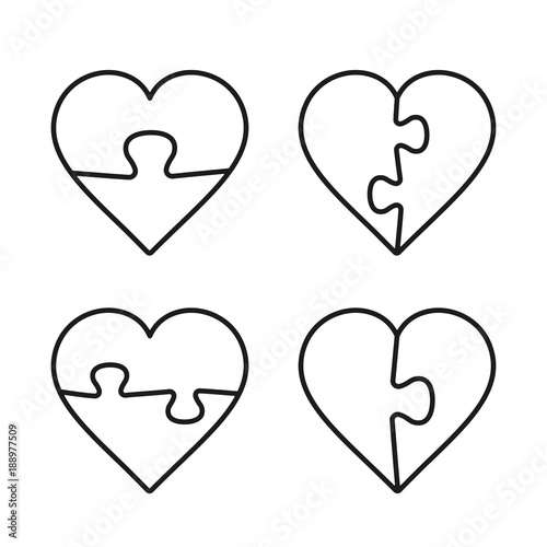 Heart Puzzle Line Icon Set. Vector isolated flat design outline