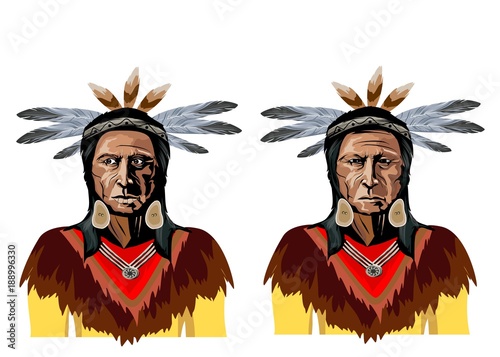Fotografía Vector portraits of two native american chiefs, men in natioanl traditional clot