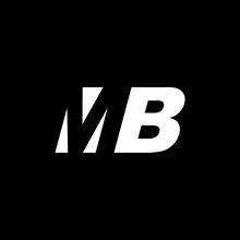 Initial Letter MB, Negative Space Logo, White On Black Background