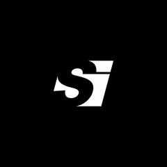 Initial letter SI, negative space logo, white on black background