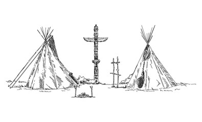 Wall Mural - indian teepee and totem