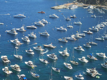 Many Boats Docked In A Safe Harbor On A Summer Day