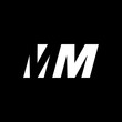 Initial letter MM, negative space logo, white on black background