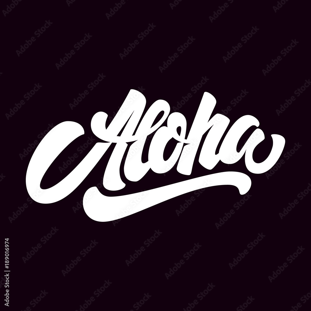 Aloha. Lettering phrase isolated on dark background. Design element for poster, card, t shirt. - obrazy, fototapety, plakaty 