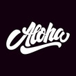 Aloha. Lettering phrase isolated on dark background. Design element for poster, card, t shirt.