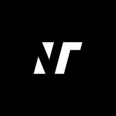 Initial letter NT, negative space logo, white on black background