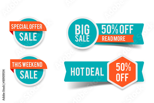 Fotomural Sale round banner set, circle special offer tag collection
