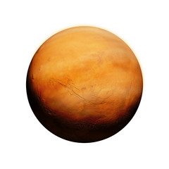 Wall Mural - planet mars with sand storm and clouds, isolated on white background