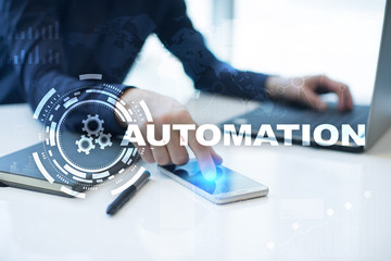 Automation concept as an innovation, improving productivity, reliability and repeatability in technology and business processes.