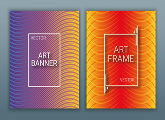 Poster - Geometrical covers design poster with a frame. Colorful background with gradients. Purple, red and orange color. Vector template for brochures, invitations, flyers, presentations.