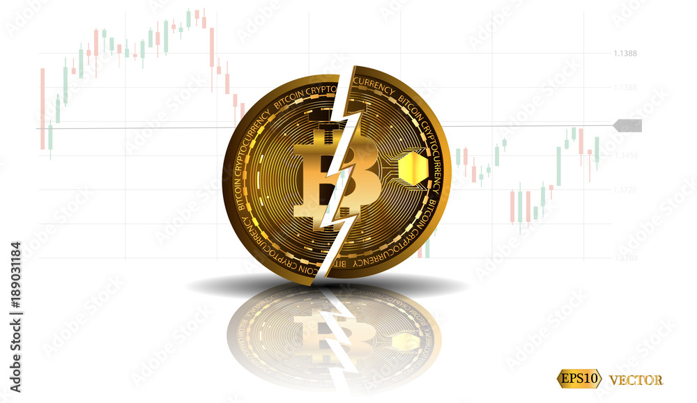 Digital currency collapse, devalue. Symbol of bitcoin crash. Sign bit ...