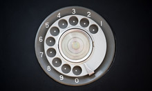 Closeup Of Black Retro Vintage Telephone With Rotary Dialer Or Dialpad. Local Vintage Telephone For Background With Copyspace.