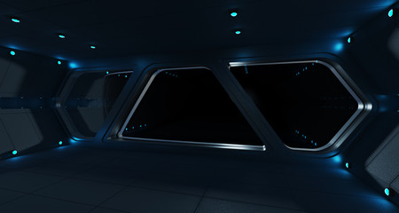 Spaceship futuristic interior with window view