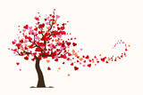 Fototapeta Desenie - Valentine's day card, love tree with heart leaves flat Illustration vector.