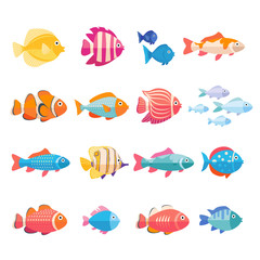 colorful aquarium fish set vector isolated. tropical fishes collection