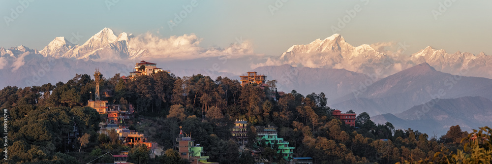 Nagarkot, Nepal, View on the Himalayan Mountain Range - obrazy, fototapety, plakaty 