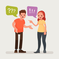 Wall Mural - Conflict. A man and a woman quarrel. Vector illustration in a flat style