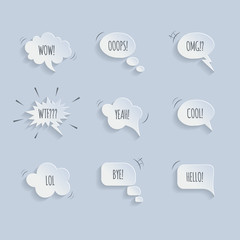 Poster - Vector paper speech bubbles isolated on blue background. 