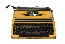Rusty Old Vintage Yellow Typewriter Isolated.