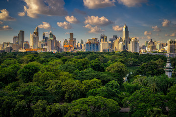 Wall Mural - sunset scence of bangkok skyline panorama
