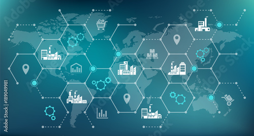 Cuadros en Lienzo global company network - growth, trade & logistics - vector illustration