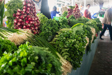 Salad And Vegetables On Central Asian Bazaar Or Open Market