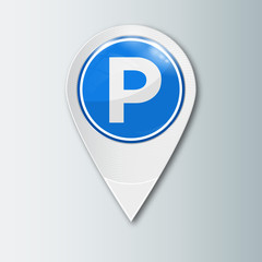 Poster - Pointer with sign for parking. A tag to indicate the location. Realistic vector illustration.