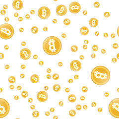 BItcoin seamless pattern. Simple Seamless Pattern Gold Symbols of Bitcoins. Flat style