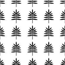 Seamless Pattern With Leaves In Black And White
