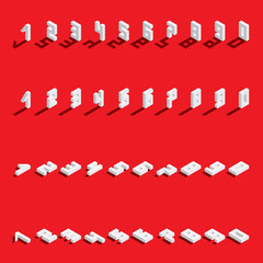 Poster - Vector set with isometric numbers from 1 to 9 and 0 in various foreshortening. White digits with fallen shadow on bright red background