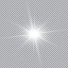 Set Of Golden Glowing Lights Effects Isolated On Transparent Background. Sun Flash With Rays And Spotlight. Glow Light Effect. Star Burst With Sparkles.